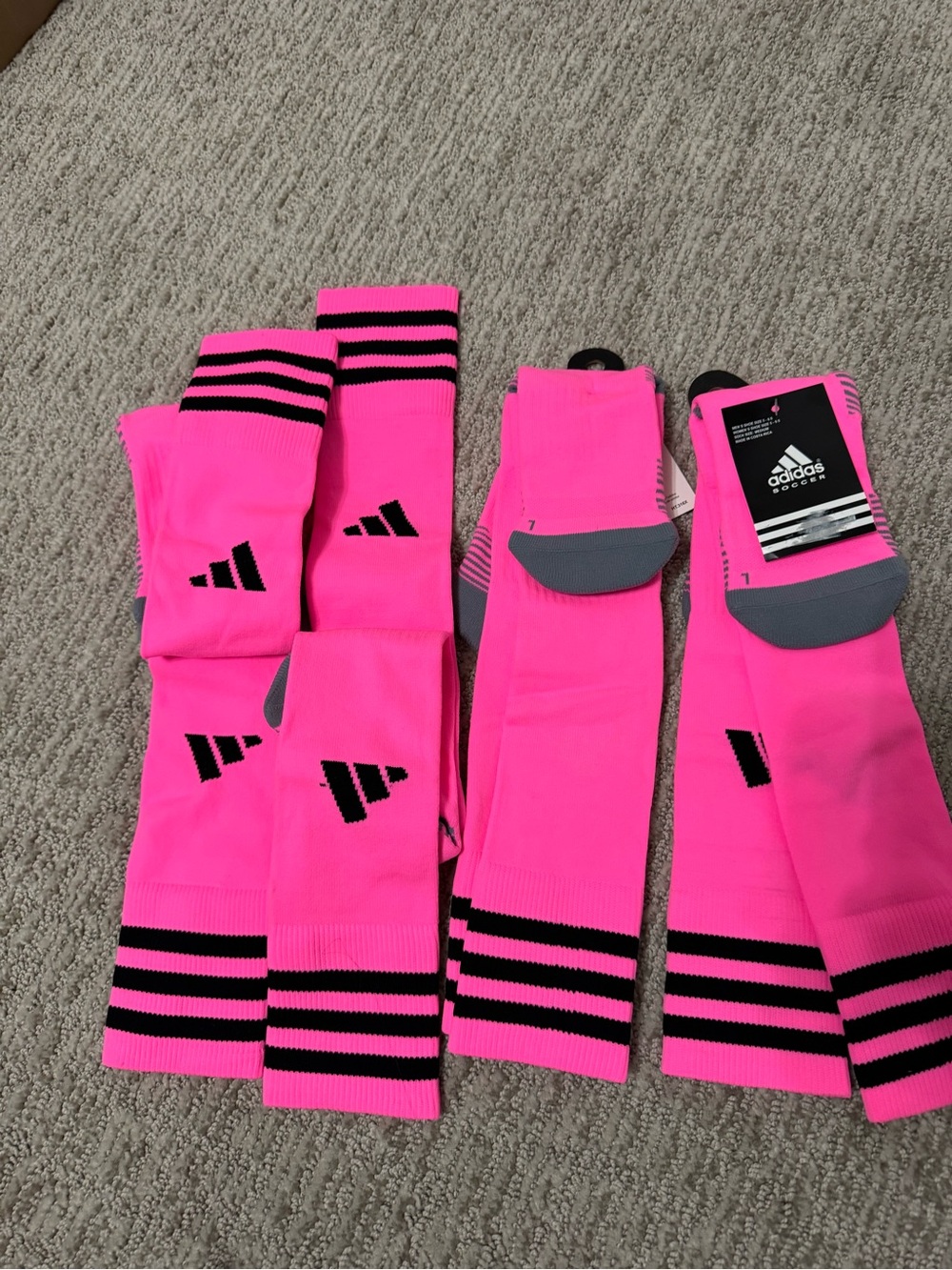 adidas Kids Pink Soccer Knee-High Socks - 4 Pack. NWT. New